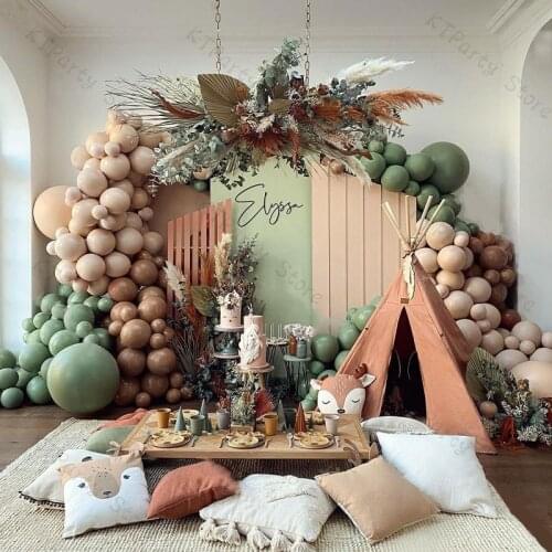 Sage Green Coffee Balloons Garland Arch Gender Reveal Decoration Doubled Apricot Wedding Birthday Party Baby Shower Decor 2021