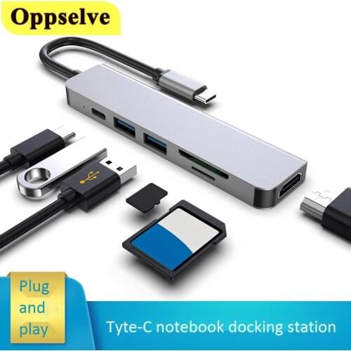 USB C Hub Adapter 6 in 1 USB Splitter Dual USB Type C Dock for MacBook Pro Air iPad 4K Video USB C SD TF Micro SD Card Reader