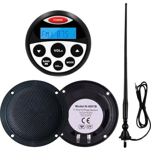 Waterproof Marine Audio Bluetooth Stereo FM AM Receiver MP3 Player+4" Marine Speaker+Radio Antenna For ATV Yacht Boat Motorcycle