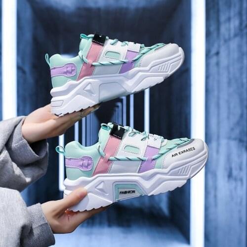 Ladies sneakers casual platform fashion vulcanized shoes Femme 2021 New candy color chunky sneakers Women casual shoes leather