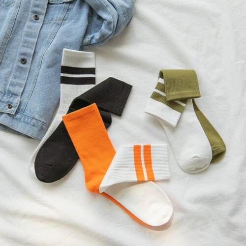 Korean Style Harajuku Womens Cotton Socks Wholesale High Quality Fashion Striped Socks Girls Boys Street Mid-tube Casual Sock