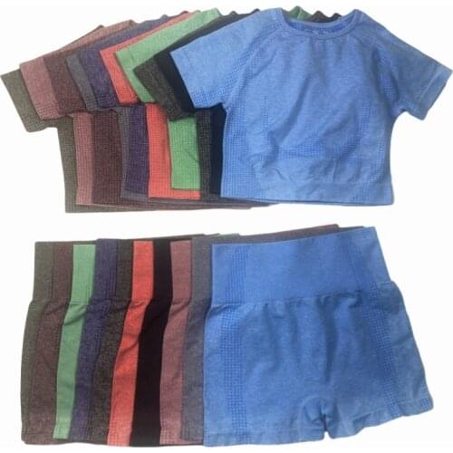 Women Summer Seamless yoga set Fitness Sports Suits GYM Clothing Yoga T-Shirts High Waist Running Shorts Workout Pants Shirts