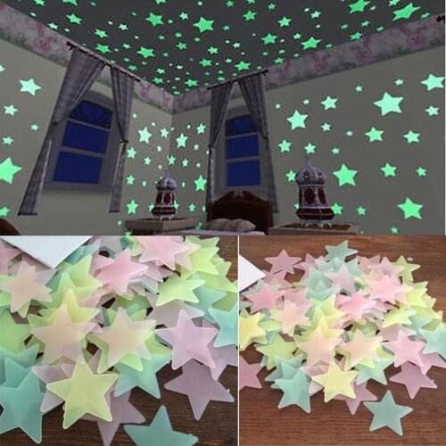 100Pcs 3D Stars Glow In The Dark Luminous On Wall Stickers For Kids Room Living Room Wall Decal Fashion Home Decoration Poster