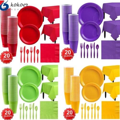 142Pcs/set 20people use purple Blue Red green Party Disposable Tableware Birthday Party Wedding Baby Shower Party Decoration