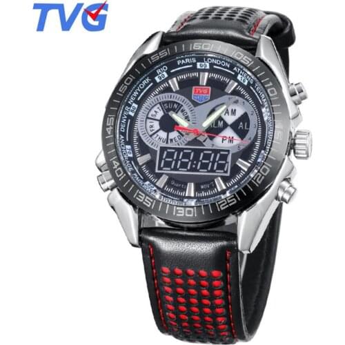 2020 TVG Mens Watches Top Famous Brand Luxury Fashion Sports Wrist Watch For Men Dual Time Quartz Watches Men Leather Wristwatch