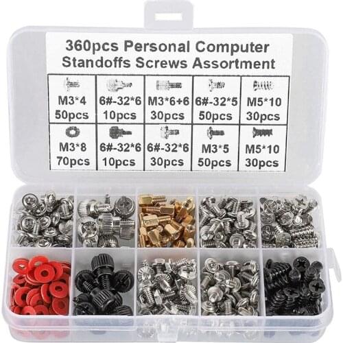 360PCS Personal Computer Screw,Pc Case Screws,Motherboard Standoffs for Hard Drive Pc Case Motherboard Fan Power Graphic Retail