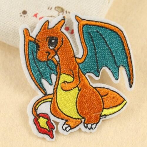5PC Cartoon Cute Anime Surrounding Flame Dinosaur Wings Embroidery Iron on Patch DIY Children Clothes Hat Sewing Decor Accessory