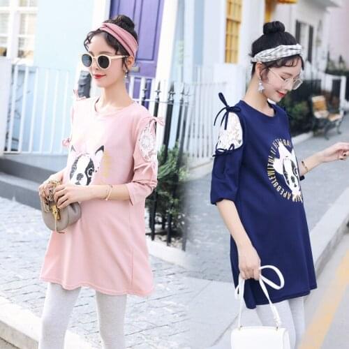 5052# Maternity Clothes Spring Autumn Cotton Floral Maternity Tops Clothes for Pregnant Women Casual T Shirt Dress