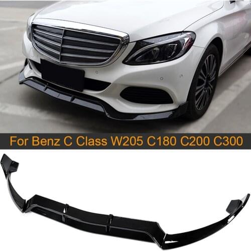 Car Front Bumper Lip Spoiler Splitters for Mercedes-Benz Class W205 C180 C200 C300 Sport 2015-2018 PP Gloss Black Front Lip