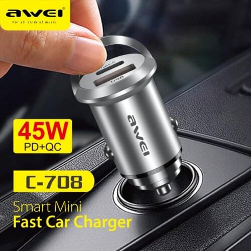 Awei C-708 45W Car Charger Hand-Held Portable Mini Quick Charging Type-C USB Support QC3.0 FC