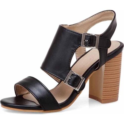 Large Heeled Sandals Womens Shoes Women Summer Womens Skilly Open-Toed Thick Heel Buckle Sandals