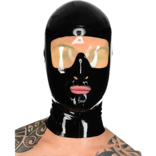 Unisex Black Latex Mask, Transparent Eyes,Catsuit Cosplay,Mask Party,latex Hoods