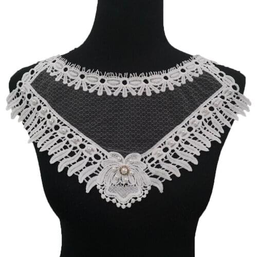 Black and white lace embroidery fake collar decorative pearl sewing DIY craft clothing supplies accessories 1 piece for sale