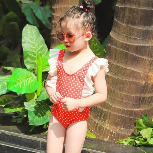 Children One Piece Swimsuit Plus Size Baby Bikini Swimsuits Print Dot Bathing Suit Swimwear Beachwear For Girl Fused Kids Drying
