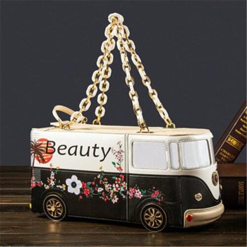 Designer Bus Style Handbags for Women Flowers Print Ladies Shoulder Bags Fashion Chain Purses Female Prom Clutch Bag