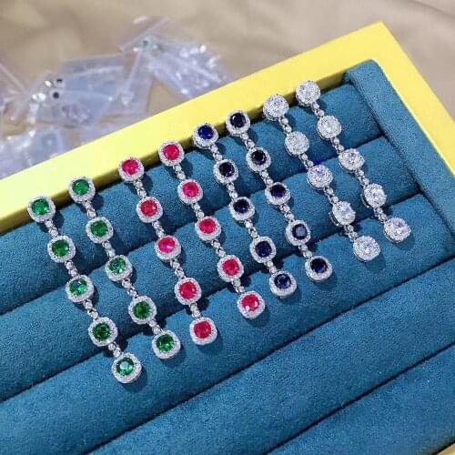 Long earring 925 sterling silver with cubic zircon square chain fine women jewelry fashion free shipping