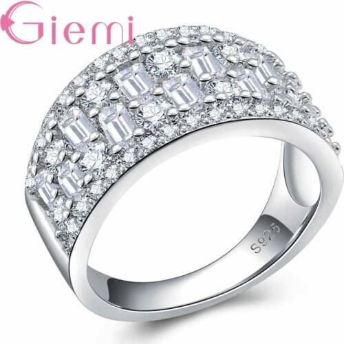 Elegant Refined Square Austrian Crystal Ring Anniversary Party Ornaments Top Quality Wholesale 925 Sterling Silver