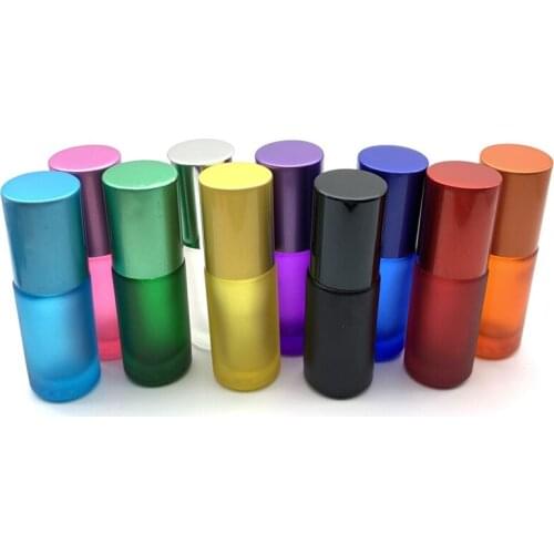 25pcs 5ml Portable Essential Oil Perfume Frosted Roller Glass Bottles Mist Container Travel Refillable Rollerball Vial