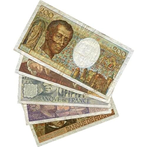 France Set 5 PCS, 10,20,50,100,200 Francs, 1969-1979 Random Year, Used F Condition, Expired Note for Collection