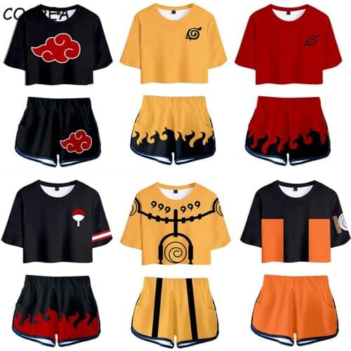 Naruto Shirt Cosplay Costume Anime T shirt Uzumaki Akatsuki Haruno Sakura Sport Suit Tees Shorts Disfraz Women Clothes T-shirt