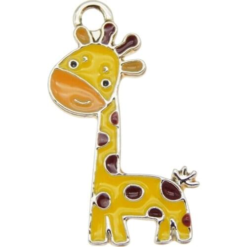 Julie Wang 12PCS Enamel Cartoon Giraffe Charms Zinc Alloy Animal Gold Tone Pendant Bracelet Jewelry Making Accessory