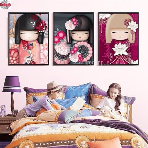 5D DIY Diamond Painting Full Drill Square Diamond Mosaic embroidery Japan Kimono Girl Picture Of Rhinestone for kids room decor
