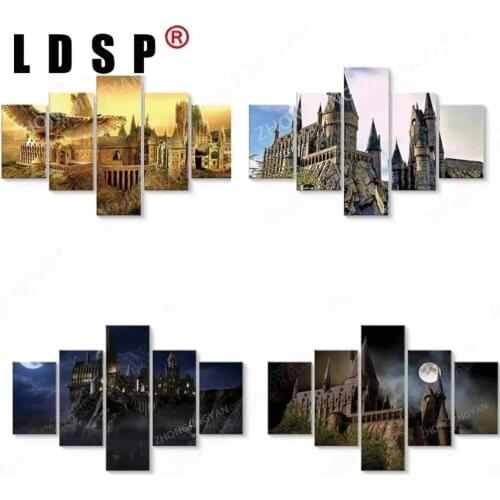 LDSP Famous Buildings Poster Potteres Oil Canvas 5 Panel Wall Art Print Painting for Interior Bedroom Kids Room Decor