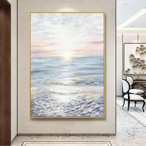 Sharp hand-painted Oil Paintings At Sea Sunrise Porch Light Luxury Modern Backdrop Decorative Painting The Living Room Hallway H