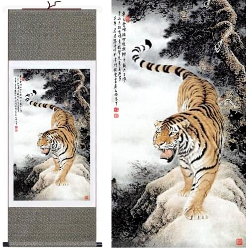 Hot Sale Large Wall Picture Tiger Chinese Painting Silk Scroll For Home Decor Animals Art Wall Paintings Room Mural