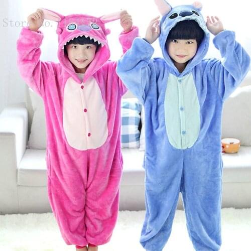 Kigurumi Pink Blue Stitch Onesies Pajamas Cartoon Animal Pyjamas Kids Onesies Costume Party Dress Halloween Pijamas