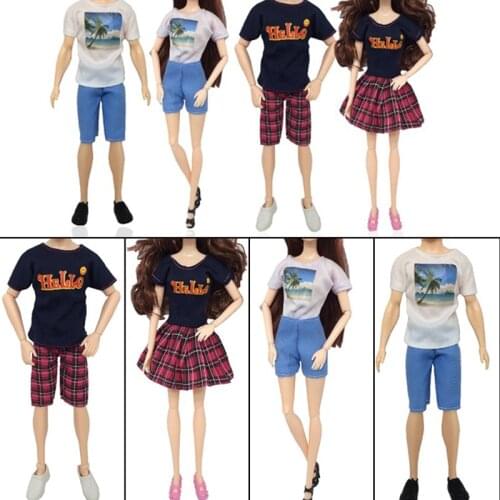 New DIY Boys Girls Couple Outfit Daily Casual Wear Blouse Shirt Vest Bottom Pants Skirt Clothes/Crystal Shoes For Doll