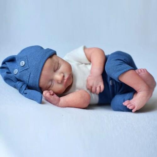 NPK 49CM Reborn Doll Baby Levi lifelike Soft Body Flexible Implanted hair 3D Skin Tone with Veins rooted eyelashes