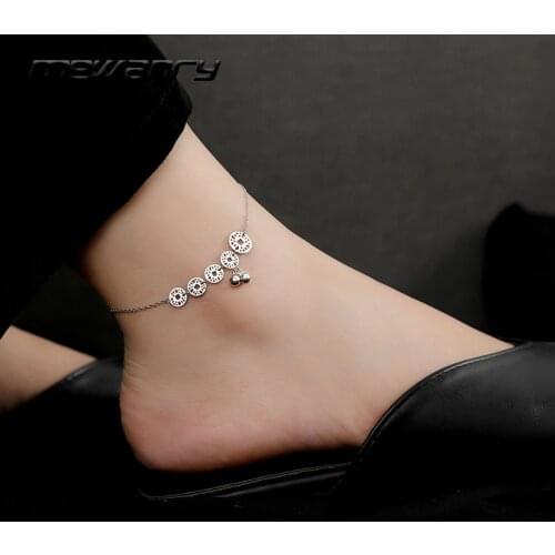 MEWANRY 925 Sterling Silver Anklet 2021 Trendy Charming Creative Hollow Geometric Bells Pendant Party Jewelry Couple Accessories