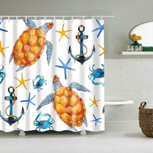 Sea Turtle Shower Curtain Set with 12 Hooks Natural Plants Bathroom Decoration Washable Polyester Fabric