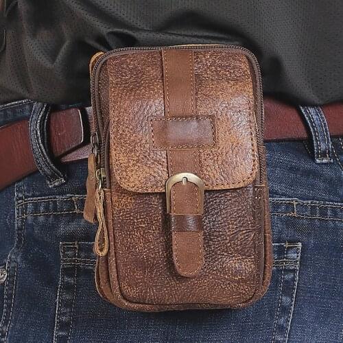 Men Cowhide Leather Waist Bag Classic Texture Creative Delicate Design Chic Business Solid Mobile Phone Bag Belt Bum Pouch