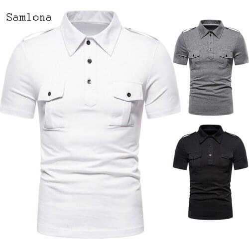 2020 Summer New European size Men Turn-down Collar Short Sleeved Polos Shirt Solid Pocket Stitching Short Sleeved Tops Shirt
