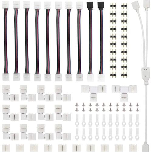 95pcs/Set 5050 4-pin LED Strip Connector Kit with T-Shaped L-Shaped Connectors Strip Jumpers Strip Clips