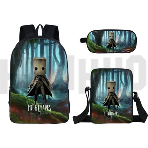16 Inch Anime Little Nightmares 2 Backpack 3D Travel Bookbag Bagpack School Bag 3 Pcs Set Cute Pencil Case Shoulder Bag