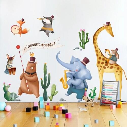 DIY Cartoon Animals Wall Stickers Kids Room Decor Nursery Elephant Giraffe Bear Decals Self-adhesive Mural Wallpaper