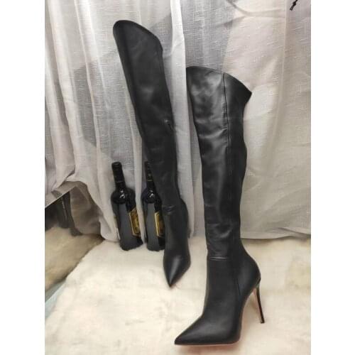 2021 New Arrival Fashion Soft Leather Ladies Zipper Shoes Winter Blakc Women Over Knee Female Comfortable Boots