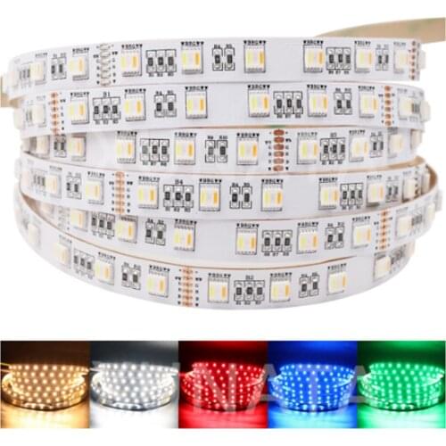 New Arrivals RGB+CCT LED Strip 5050 60led/meter 12v/24volt 5 in 1 chips LED CW+RGB+WW flexible strip White PCB