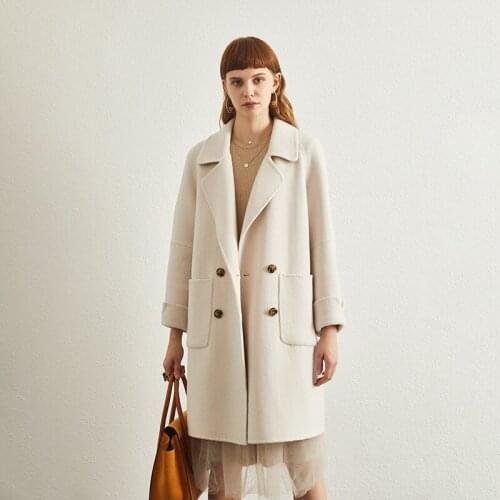 New high-end herringbone double-sided coat in autumn and winter 2021 womens medium and long loose and thin wool coat zero