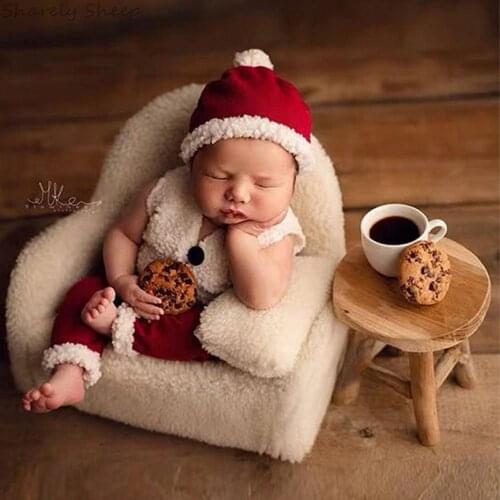 Newborn Christmas Outfits Photography Props Clothes Baby Boy Girl Photo Shoot Hat Pants Vest Sets Infant foto Shooting Costume