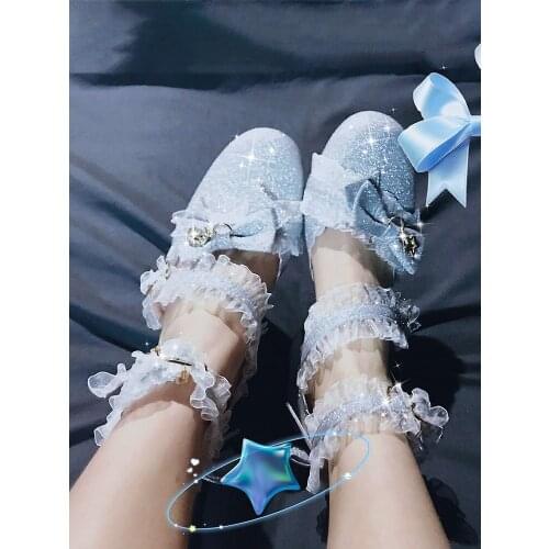 New Bowknot Lolita Shoes Japanese Tea Party Anime Cosplay Mid Heel 4cm Sweet Lolitas Goth Round Head Lace Kawaii Shoe For Women