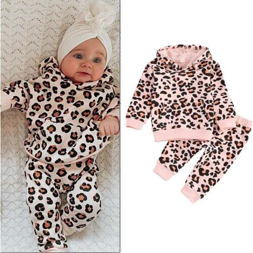 2020 2Pcs Baby Autumn Outfits Leopard Print Long-Sleeves Hoodie +Elastic-Waist Pants for 3-24 Months Toddlers Girls Clothing Set