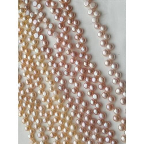 Freshwater pearl pink purple coin 6-7mm side hole 14"FPPJ wholesale nature loose beads for DIY jewelry