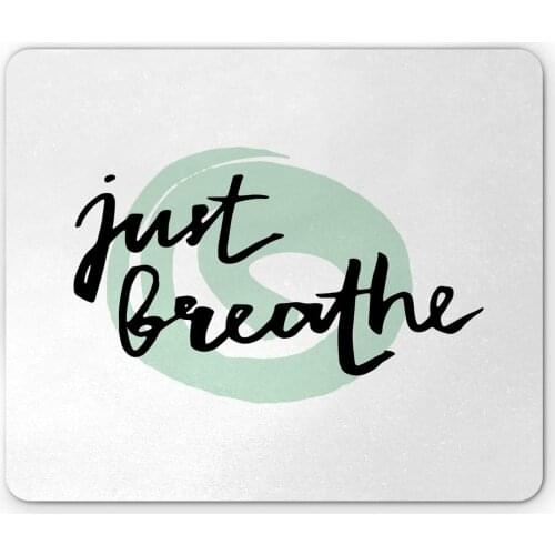 Just Breathe Mouse Pad, Inspirational Positive Saying With Modern Brush Calligraphy Art, Rectangle Non-Slip Rubber