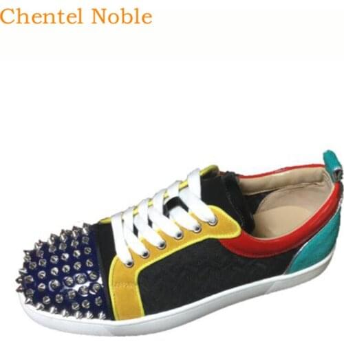 Luxury Brand Chentel Patent Leather Rivet Casual Men Shoes Spikes Mixed Color Manual Running Male Chaussures Hommes Size 47