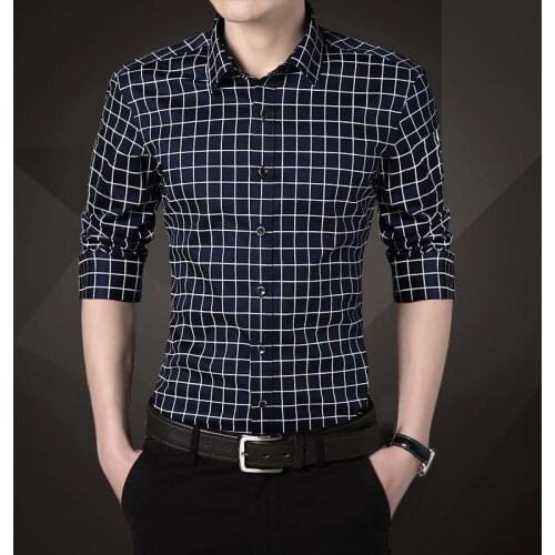 New spring Autumn winter Fashion male Clothes Slim Fit Men Long Sleeve dress Shirt Men Plaid Cotton Casual cotton shirts