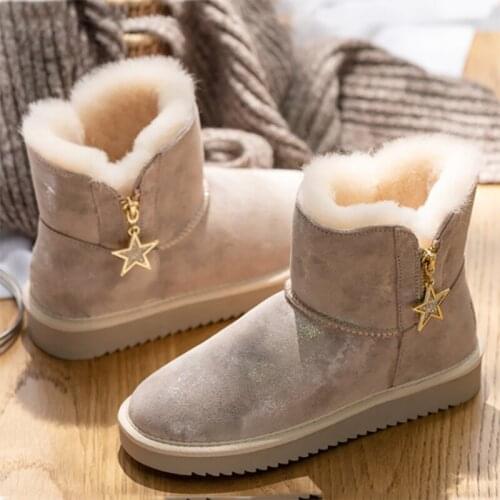 Natural Fur Inside 2021 New Genuine Cowhide Leather Snow Boots zipper Shoes Women Waterproof Boots Warm Winter Boots Women Shoes